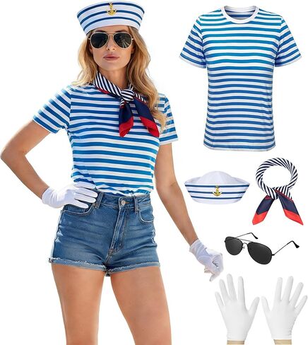 TOGROP Women Yacht Sailor Captain Costume Adult Shirt Hat Accessories Set Party Cosplay in Saudi Arabia