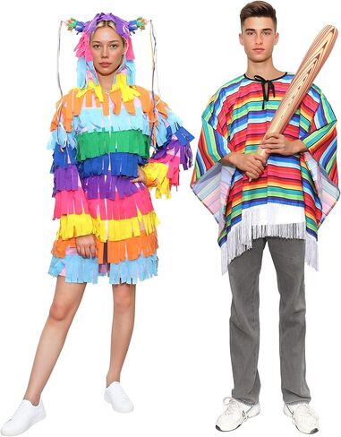 Funnlot 3Pcs Pinata Couples Halloween Costume - Pinata Costume Women Men Adult Mexican with Inflatble Bat in Kuwait
