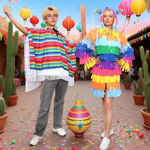 Funnlot 3Pcs Pinata Couples Halloween Costume - Pinata Costume Women Men Adult Mexican with Inflatble Bat in Kuwait
