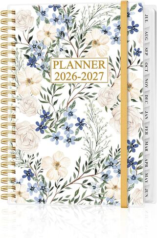 مخطط أكاديمي 2026-2027 - مخطط أسبوعي وشهري من يوليو 2026 إلى يونيو 2027، أجندة 2026 2027 مع جيب داخلي، شريط مطاطي، 6.4 بوصة × 8.5 بوصة، زهرة مسحوقة in Kuwait