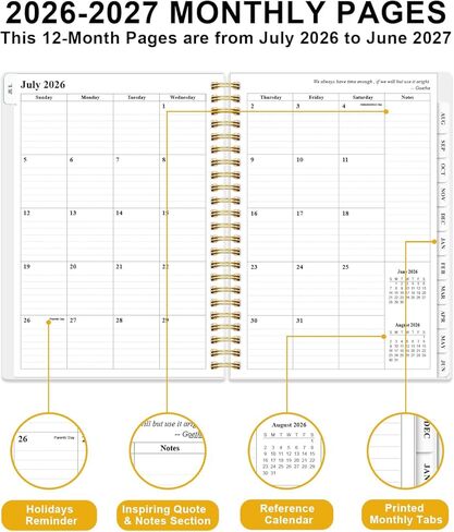 مخطط أكاديمي 2026-2027 - مخطط أسبوعي وشهري من يوليو 2026 إلى يونيو 2027، أجندة 2026 2027 مع جيب داخلي، شريط مطاطي، 6.4 بوصة × 8.5 بوصة، زهرة مسحوقة in Kuwait