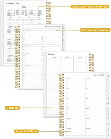 مخطط أكاديمي 2026-2027 - مخطط أسبوعي وشهري من يوليو 2026 إلى يونيو 2027، أجندة 2026 2027 مع جيب داخلي، شريط مطاطي، 6.4 بوصة × 8.5 بوصة، زهرة مسحوقة in Kuwait