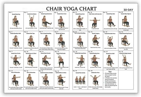 DQYZNYC Chair Yoga Chart Poster Print Seated Exercises for Seniors and Beginners Canvas Wall Art Yoga Room Living Room Bedroom Gym Decor 16x24 Inch Unframed A in Saudi Arabia