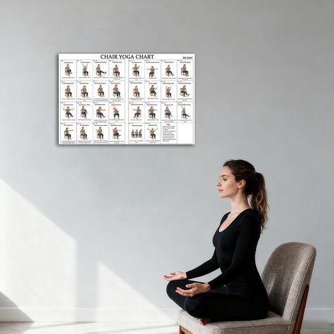 DQYZNYC Chair Yoga Chart Poster Print Seated Exercises for Seniors and Beginners Canvas Wall Art Yoga Room Living Room Bedroom Gym Decor 16x24 Inch Unframed A in Saudi Arabia