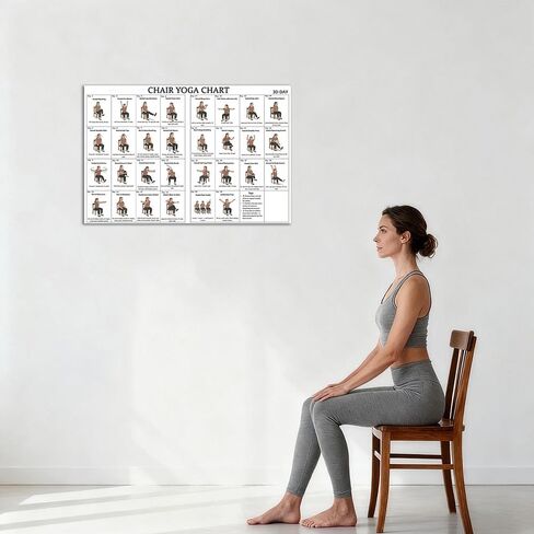 DQYZNYC Chair Yoga Chart Poster Print Seated Exercises for Seniors and Beginners Canvas Wall Art Yoga Room Living Room Bedroom Gym Decor 16x24 Inch Unframed A in Saudi Arabia