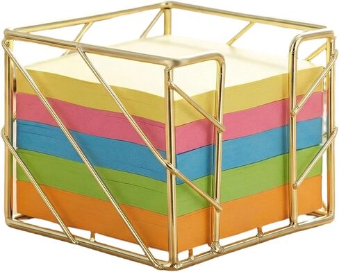 Sticky Note Holder, Gold Desk Accessories, 3.8x3.8 Inches Functional Stylish Metal Notepads Memo Sticky Note Dispenser, Mesh Cube Gold Desk Organizer for Home School Office Supplies in Saudi Arabia