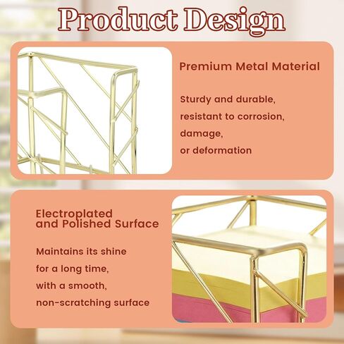 Sticky Note Holder, Gold Desk Accessories, 3.8x3.8 Inches Functional Stylish Metal Notepads Memo Sticky Note Dispenser, Mesh Cube Gold Desk Organizer for Home School Office Supplies in Saudi Arabia
