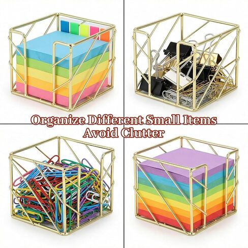 Sticky Note Holder, Gold Desk Accessories, 3.8x3.8 Inches Functional Stylish Metal Notepads Memo Sticky Note Dispenser, Mesh Cube Gold Desk Organizer for Home School Office Supplies in Saudi Arabia