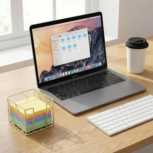 Sticky Note Holder, Gold Desk Accessories, 3.8x3.8 Inches Functional Stylish Metal Notepads Memo Sticky Note Dispenser, Mesh Cube Gold Desk Organizer for Home School Office Supplies in Saudi Arabia
