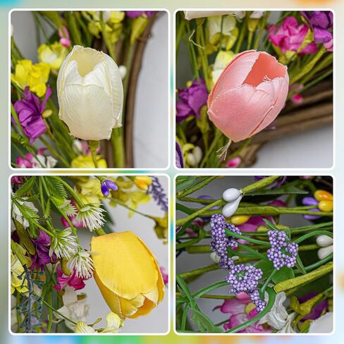 DIYFLORU 20 بوصة إكليل بيض عيد الفصح الملون إكليل عيد الفصح الاصطناعي لإكليل بيض الباب الأمامي مع التوت الملون والأوراق الخضراء لديكور المنزل في ربيع عيد الفصح in Kuwait