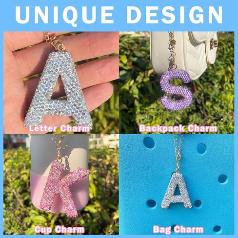 Diamond Letter Keychains Charms for Bogg Bag, Sparkling Rhinestone Lettering Accessories Charm for Simply Southern Bag. in Saudi Arabia