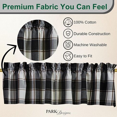 Park Designs Hixon Valance 72" x 14", Buffalo Check Black and Off-White Window Valances for Everyday Traditional Home Decor, Simple Farmhouse Country Style Window Dressings in Saudi Arabia
