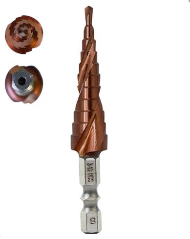 Cobalt Steel Step Drill Bit, M35 Grade 5% Cobalt HSS-Co,11 Size from 3mm to 13mm, Double Spiral Flutes and 1/4 Inch Hex Shank,Unibit Step Bit for Hole Drilling in Stainless Steel,Metal,Copper in Kuwait