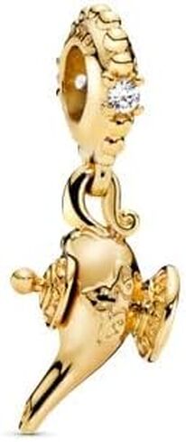 925 Sterling Silver Charms Beads Pendants Compatible With Pandora Bracelets & Necklaces Etc (Golden Genie Aladdin Lamp) in Saudi Arabia