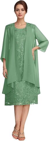 Elegant Lace Mother of The Bride Dresses with Jacket Women's Tea-Length Chiffon Wedding Guest Dress in Saudi Arabia