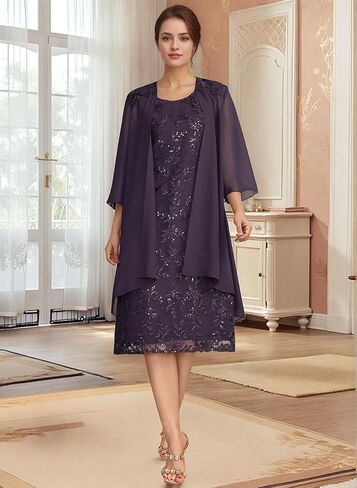 Elegant Lace Mother of The Bride Dresses with Jacket Women's Tea-Length Chiffon Wedding Guest Dress in Saudi Arabia
