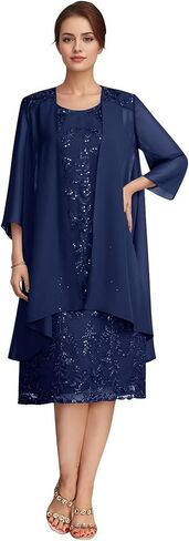 Elegant Lace Mother of The Bride Dresses with Jacket Women's Tea-Length Chiffon Wedding Guest Dress in Saudi Arabia
