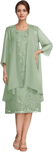 Elegant Lace Mother of The Bride Dresses with Jacket Women's Tea-Length Chiffon Wedding Guest Dress in Saudi Arabia