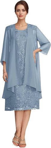 Elegant Lace Mother of The Bride Dresses with Jacket Women's Tea-Length Chiffon Wedding Guest Dress in Saudi Arabia