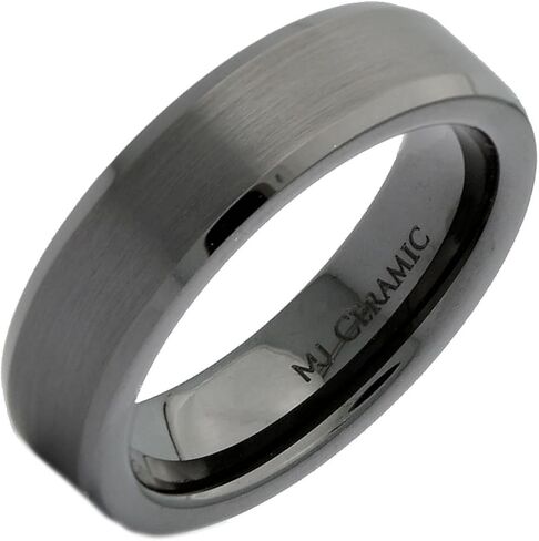 6mm Black Ceramic Brushed Center Recessed Polished Edge Wedding Band Ring in Saudi Arabia