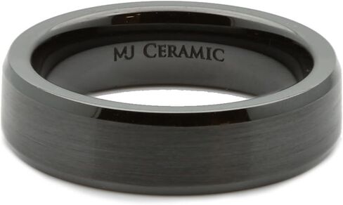 6mm Black Ceramic Brushed Center Recessed Polished Edge Wedding Band Ring in Saudi Arabia