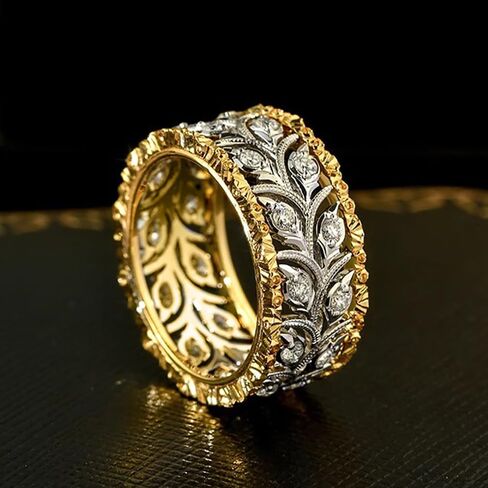 Delicate Leaf Shaped Two Tone Ring Lady Aesthetic Shining Cubic Zirconia Wedding Jewelry in Saudi Arabia