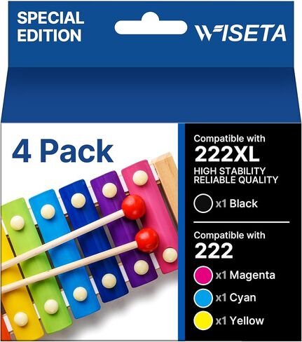 For 222XL Ink Cartridges for Epson Printer Remanufactured for Epson 222XL Ink Cartridges Combo Pack Work for Workforce WF-2960 Expression XP-5200 Printer (1 Black, 1 Cyan, 1 Magenta, 1 Yellow, 4-Pack) in Saudi Arabia