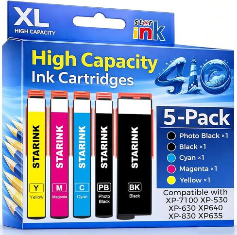Starink Remanufactured Ink Replacement for Epson 410 410XL T410XL Ink Cartridges 5 Pack Compatible with Epson Expression XP-7100 XP-830 XP-640 XP-630 XP-530 XP-635 Printer High Yield & Latest Chip in Kuwait