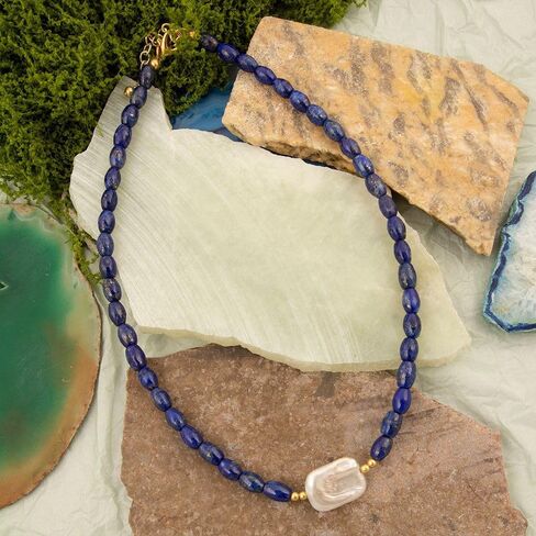 Barse Jewelry Blue Lapis Cirrus Golden Necklace in Kuwait
