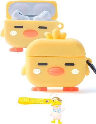 حافظة لطيفة لجهاز AirPods Pro 2 Gen Kawaii 3D Duck Design مع سلسلة مفاتيح جرلي، غطاء كرتوني | حافظة سيليكون واقية للأطفال والنساء والفتيات والمراهقين in Saudi Arabia