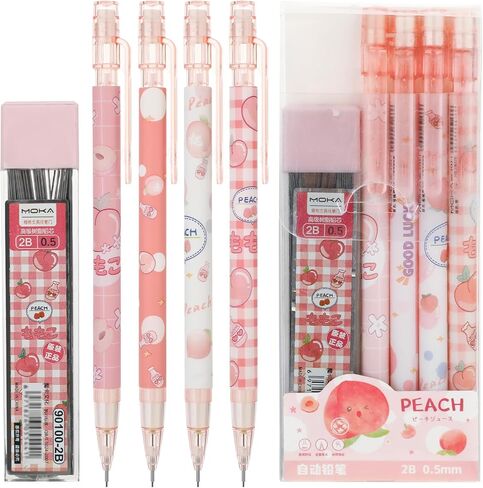 TIESOME Cute Pencil & Lead Refill Set, 4 Pcs Mechanical Pencil Cute, Peach 4 Mechanical Pencils Set for School, Office, Drawing and Gift (with 0.5mm Refills, Pink) in Kuwait