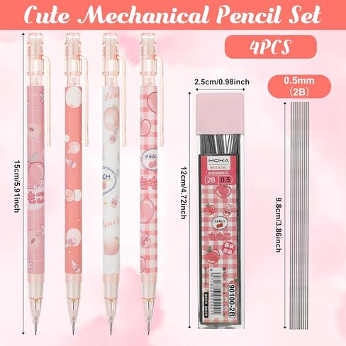 TIESOME Cute Pencil & Lead Refill Set, 4 Pcs Mechanical Pencil Cute, Peach 4 Mechanical Pencils Set for School, Office, Drawing and Gift (with 0.5mm Refills, Pink) in Kuwait