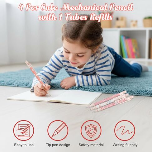 TIESOME Cute Pencil & Lead Refill Set, 4 Pcs Mechanical Pencil Cute, Peach 4 Mechanical Pencils Set for School, Office, Drawing and Gift (with 0.5mm Refills, Pink) in Kuwait
