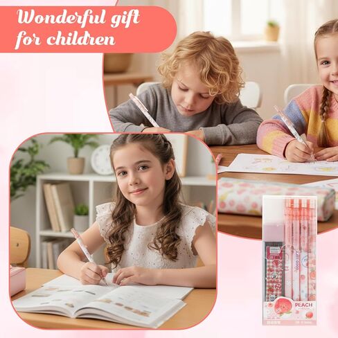 TIESOME Cute Pencil & Lead Refill Set, 4 Pcs Mechanical Pencil Cute, Peach 4 Mechanical Pencils Set for School, Office, Drawing and Gift (with 0.5mm Refills, Pink) in Kuwait