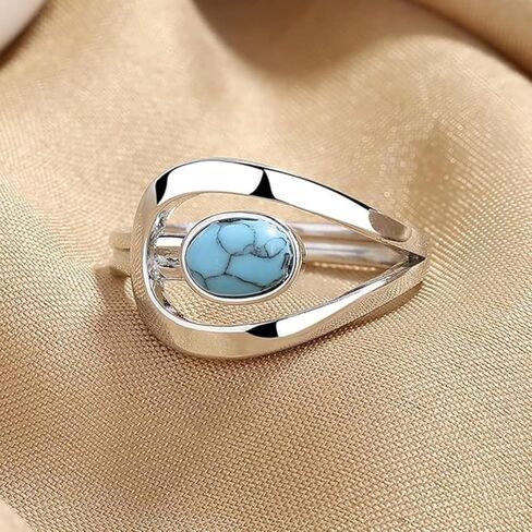 Blue Turquoise Ring for Women, Boho Minimalist Statement Jewelry, Oval Stone Stackable Ring, Simple Fashion Gift in Saudi Arabia