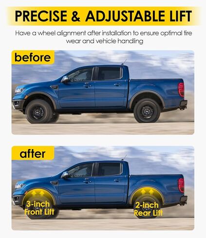 طقم رفع تسوية أمامي 2 بوصة خلفي قابل للتعديل لـ 1998-2011 Ranger 4X4 & 2WD | مفاتيح تسوية شريط الالتواء وأغلال الرفع | للإطارات الأكبر حجمًا in Saudi Arabia