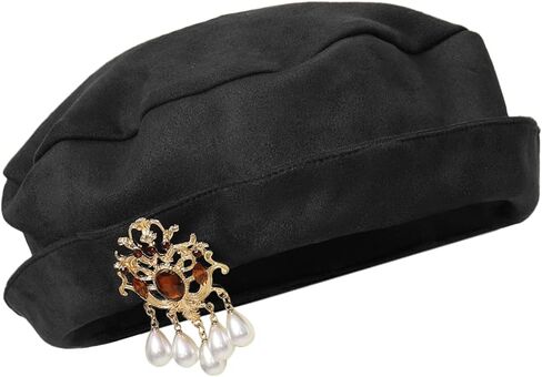 Medieval Tudor Beret Hat Renaissance Cap with Brooch Men Women Vintage Classic Costume Accessories in Kuwait