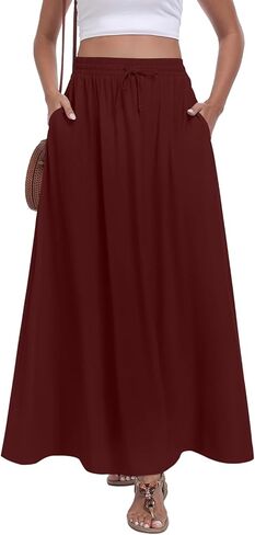 تنورة Yincro النسائية الطويلة ذات الثنيات المرنة عالية الخصر، تنانير طويلة عصرية كاجوال مع جيوب in Kuwait