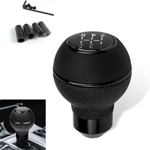 Car Gear Shift Knob, 5/6 Speed Leather Manual Vehicle Gearbox Shifter Lever, Ball Shape Shifting Stick Replace Part with 5 Shift Sticker, Universal for Most Manual Automatic Vehicles (Black) in Saudi Arabia