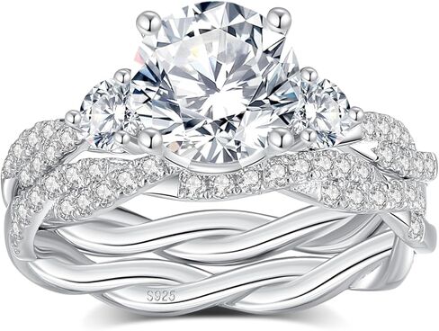 2.84CTTW Round Cut Moissanite Wedding Ring Set for Women D Color VVS1 925 Sterling Silver 18K White Gold Plated Moissanite Engagement Ring with Matching Band Bridal Rings in Saudi Arabia