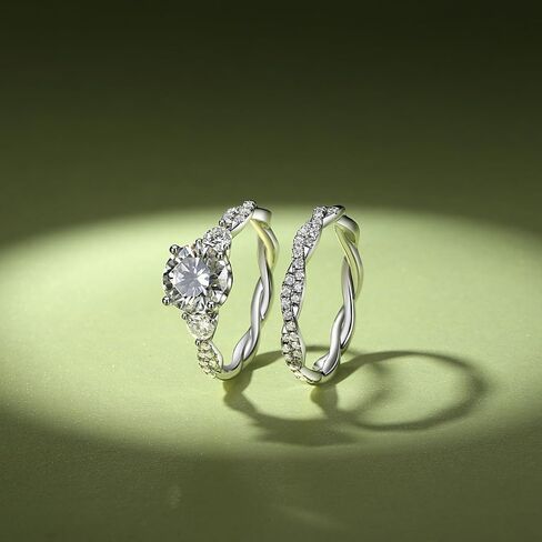 2.84CTTW Round Cut Moissanite Wedding Ring Set for Women D Color VVS1 925 Sterling Silver 18K White Gold Plated Moissanite Engagement Ring with Matching Band Bridal Rings in Saudi Arabia