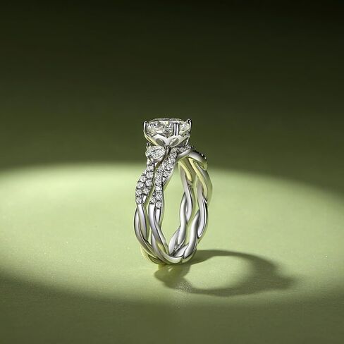 2.84CTTW Round Cut Moissanite Wedding Ring Set for Women D Color VVS1 925 Sterling Silver 18K White Gold Plated Moissanite Engagement Ring with Matching Band Bridal Rings in Saudi Arabia