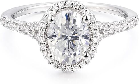 14K الذهب الأبيض البيضاوي مويسانيتي خواتم 1.5 قيراط البيضاوي قطع مويسانيتي خاتم الخطوبة 1.5 قيراط هالو 14K الذهب خواتم للنساء in Kuwait