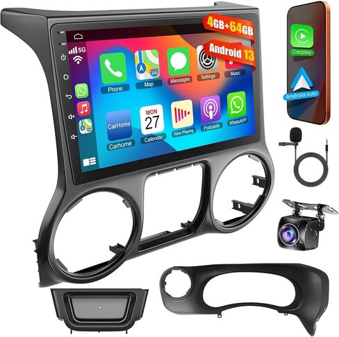 ستيريو راديو السيارة Android 13 لسيارة Jeep Wrangler 2015-2017، Carplay اللاسلكي وراديو Android التلقائي مع دعم 4G+64G بلوتوث/التحكم الصوتي/GPS/WiFi/كاميرا احتياطية/SWC/FM، شاشة لمس QLED مقاس 10 بوصة in Kuwait