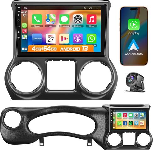 Android 13 Car Radio Stereo for Jeep Wrangler 2015-2017, Wireless Carplay&Android Auto Radio with 4G+64G Support Bluetooth/Voice Control/GPS/WiFi/Back-up Camera/SWC/FM, 10 Inch QLED Touch Screen in Saudi Arabia