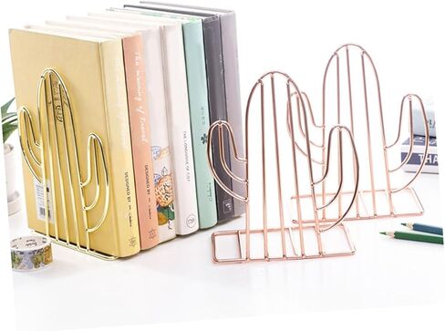 1pair Cactus-Shaped Metal Bookends for Home Office Creative Book Organizer Unique Design Decorative Book Stoppers for Shelves and Desks in Saudi Arabia