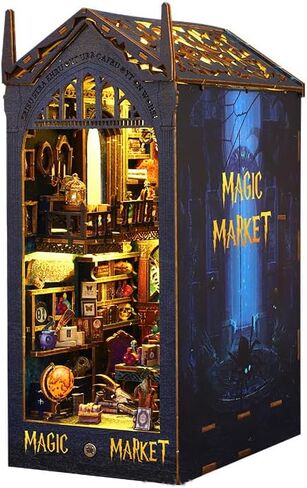 طقم مصغر لرف الكتب DIY لرف الكتب وحامل الكتب المزخرف مع لغز خشبي ثلاثي الأبعاد LED للبالغين طقم زاوية الكتب (سوق هولو السحري) in Kuwait