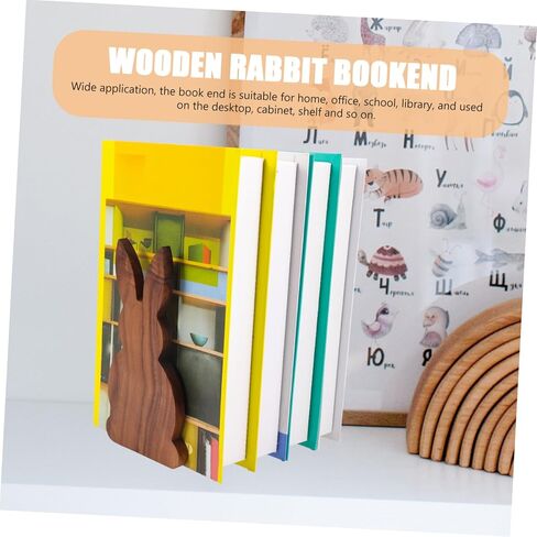 PRETYZOOM Wooden Rabbit Bookends Non-Slip Animal Book Supports for Home Office Desktop Walnut Decorative Shelf Organizer for Books and Decor in Saudi Arabia