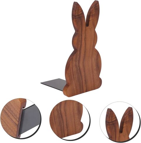 PRETYZOOM Wooden Rabbit Bookends Non-Slip Animal Book Supports for Home Office Desktop Walnut Decorative Shelf Organizer for Books and Decor in Saudi Arabia