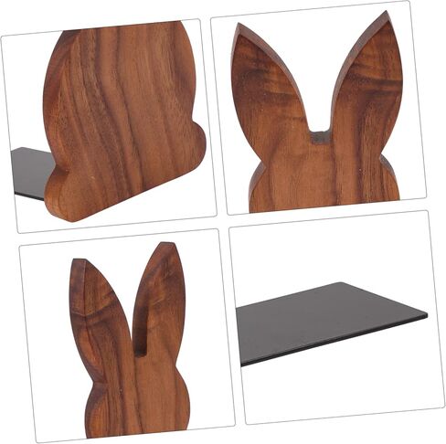 PRETYZOOM Wooden Rabbit Bookends Non-Slip Animal Book Supports for Home Office Desktop Walnut Decorative Shelf Organizer for Books and Decor in Saudi Arabia